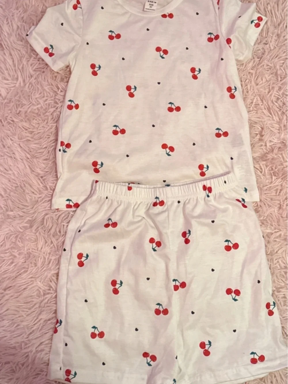 Kids White Cherry Print Two Piece Set